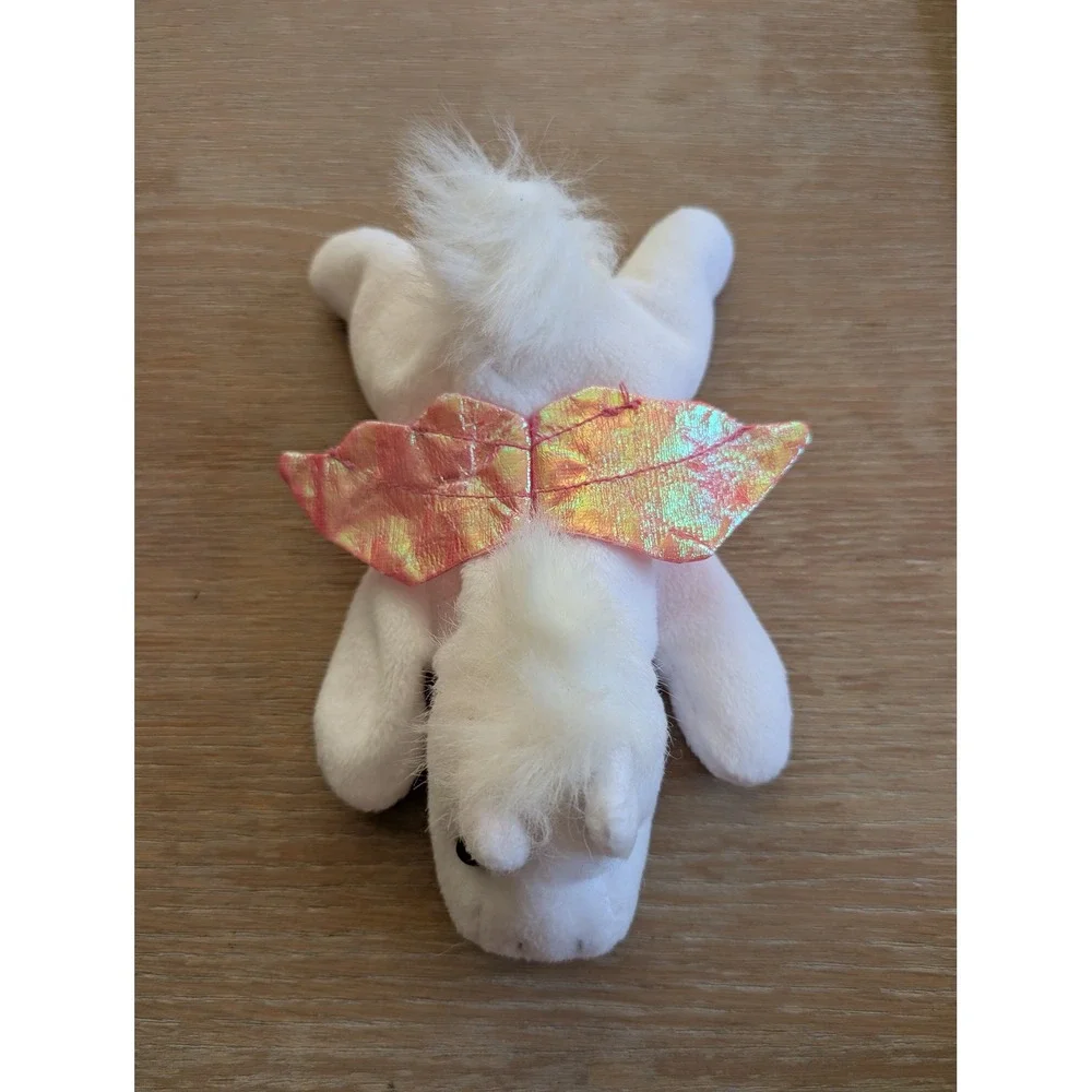 White‎ Pegasus Beanie Plush Iridescent Pink Wings Unicorn Horse Nursery Fantasy